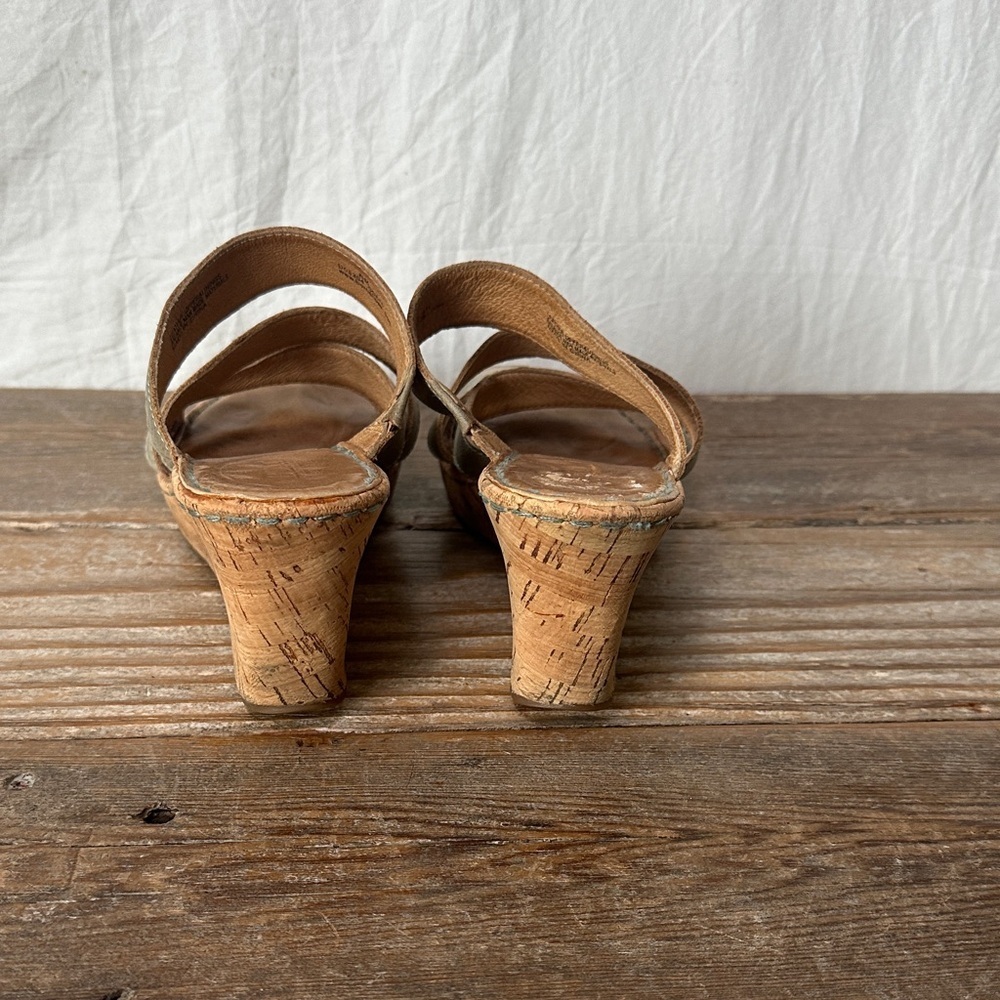 Born Metallic Olive Multi-Strap Cork Wedges - Picture 3 of 8